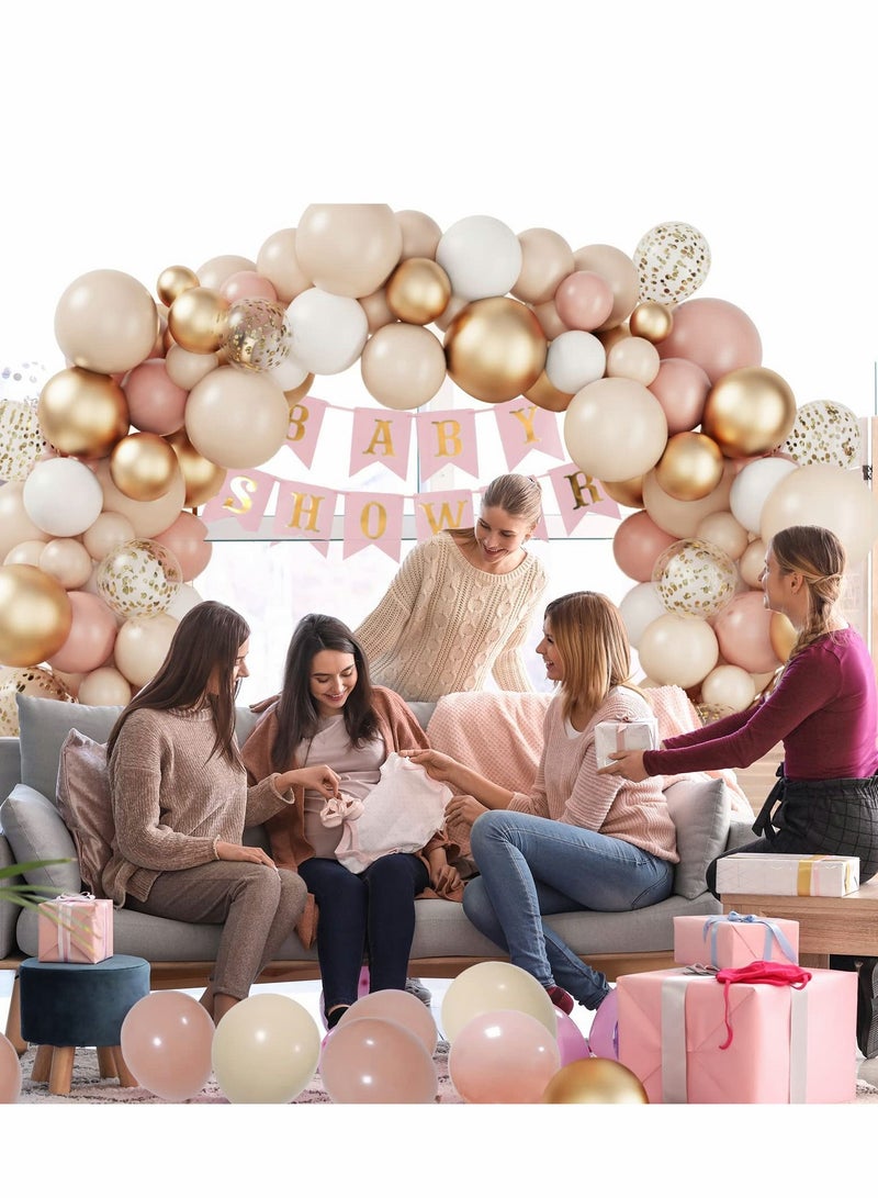 Excefore 101pcs Blush Balloons Garland Arch Kit, Retro Pink Macaron Orange Gold White Confetti Latex for Girl Baby Shower Garden Tea Party Birthday Wedding Decoration - Image 4