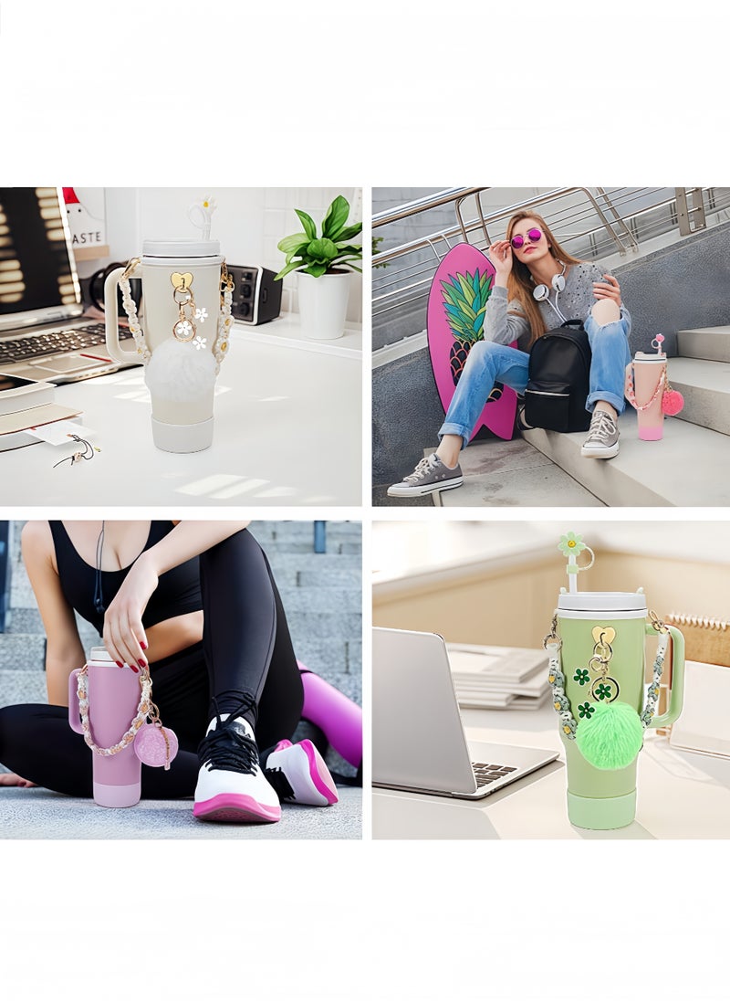 Peachjoy - Cup Accessories Bundle, Handle Strap, Silicone Boot, Straw Cover, and Charms for 40oz and 30oz Tumblers (Pink) - Image 1