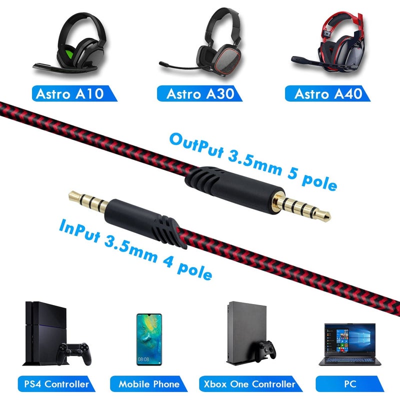 Wigearss Replacement for Astro A10 A40 Headset Cable Cord with Volume Control and Inline Mute Function 2M 6.5Ft Durable Braided Cable Compatible with Astro A40TR/A40/A30/A10 Gaming Headsets Cord-Red - Image 3