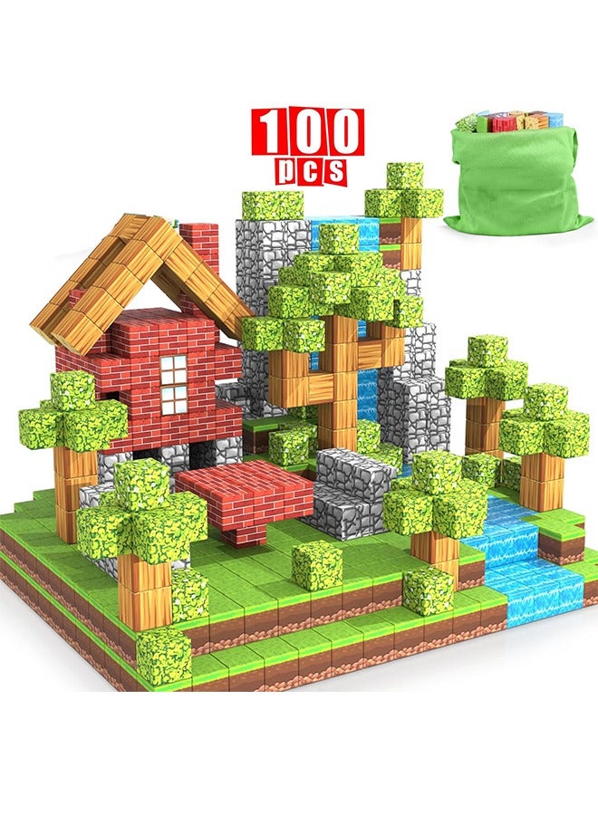 Hihonor 100PCS Magnetic Blocks-Build Mine Magnet World Set for Boys & Girls Age 3-5 6-8, STEM Sensory Toys for Toddlers Gifts for 3+ Years Old Girls Boys,2cm Magnet Cubes Classroom Must Haves Construction Toys - Image 1