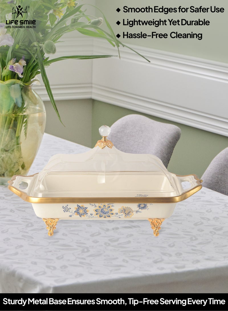 Life Smile Life Smile LIFE SMILE Round Bone China Fruit Bowl With Cover  - Serving Basket with Gold Stand and Acrylic Lid with Knob For Fruit ,Snack, Nuts ,Cake & Dessert Storage - Image 5