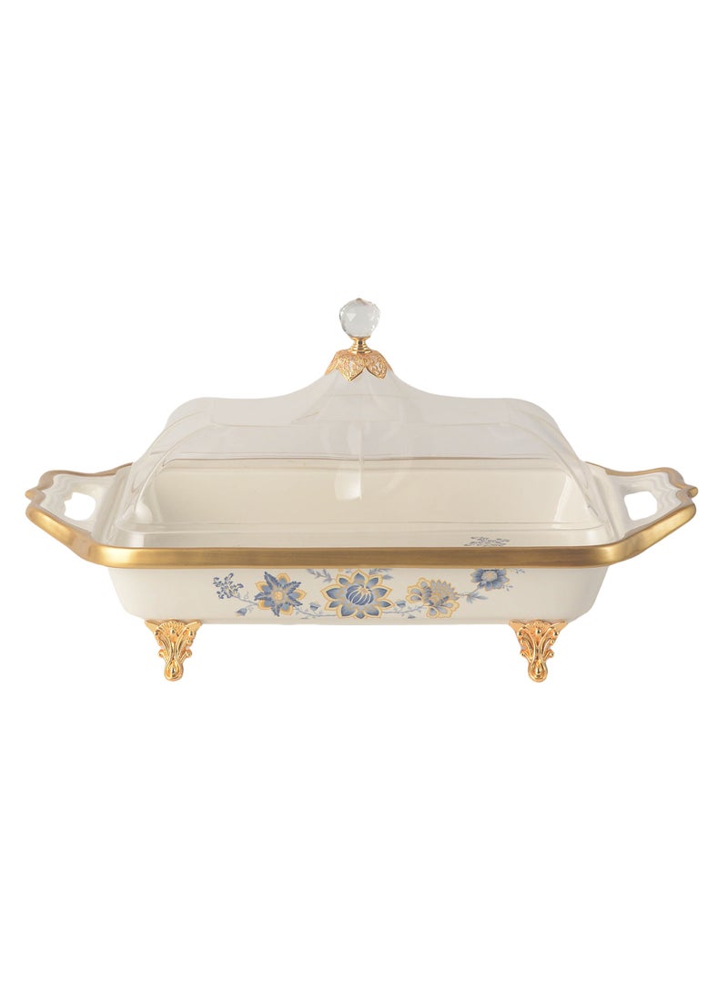 Life Smile Life Smile LIFE SMILE Round Bone China Fruit Bowl With Cover  - Serving Basket with Gold Stand and Acrylic Lid with Knob For Fruit ,Snack, Nuts ,Cake & Dessert Storage - Image 1