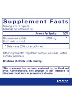 بيور إنكابسيليشن Pure Encapsulations Glucosamine Sulfate 1,000 mg | مكمل لدعم المفاصل والحركة وصحة الغضاريف والأنسجة الضامة* | 60 كبسولة  - Image 2