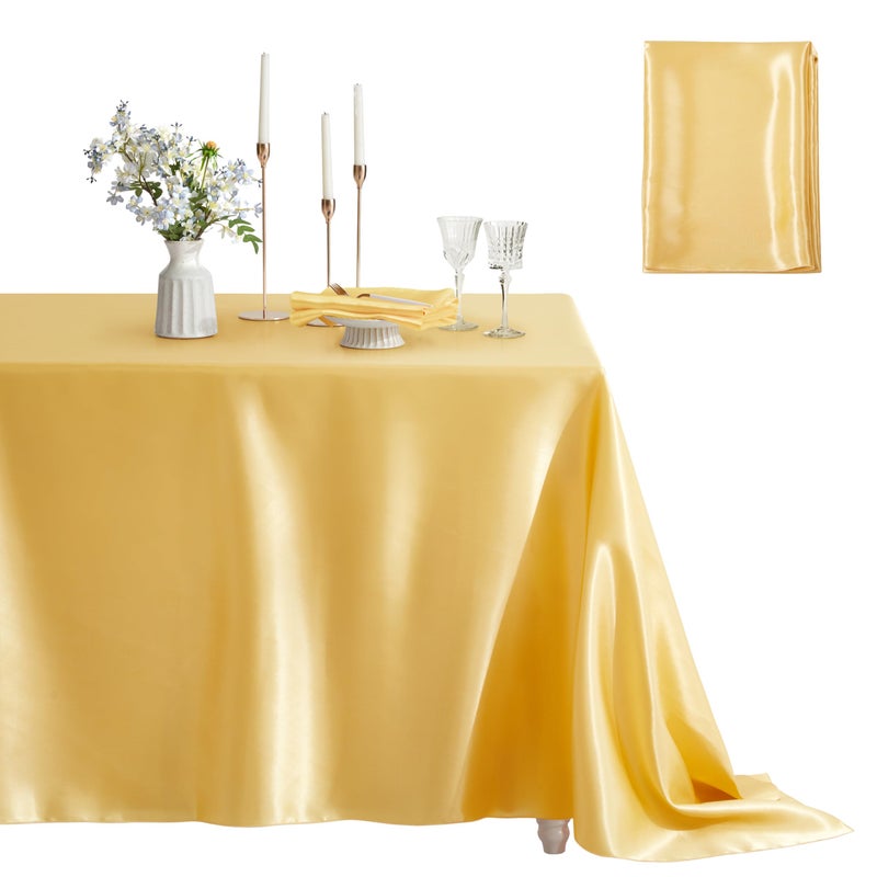 Counfeisly 1 Pack Satin Table Cover Rectangle Silkly Soft Table Cloth Satin Dining Table Cloths for Wedding Banquet Table Decoration Dining Room Indoor and Outdoor Use 60 x 102 Inches Gold