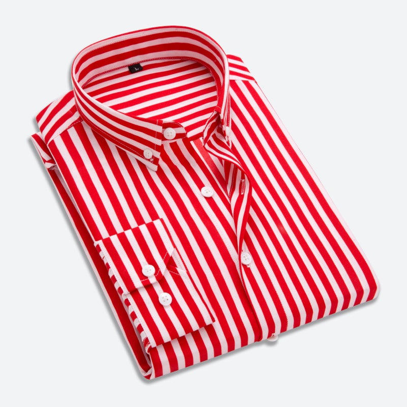 2021 spring and autumn mens Korean-style slim-fit striped long-sleeved shirt fashionable mens casual all-matching youth cardigan Navy blue  - Image 4