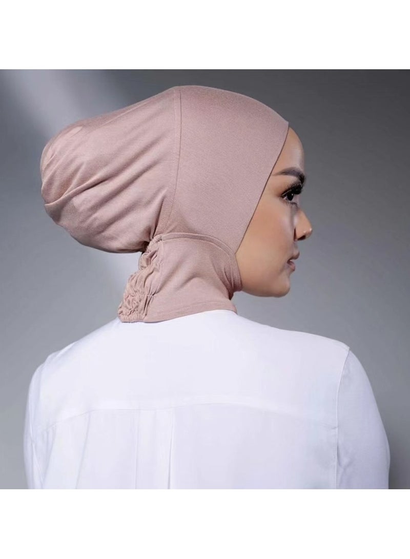 Women Solid Color Inner Tube Hijab Cap Pink - Image 2