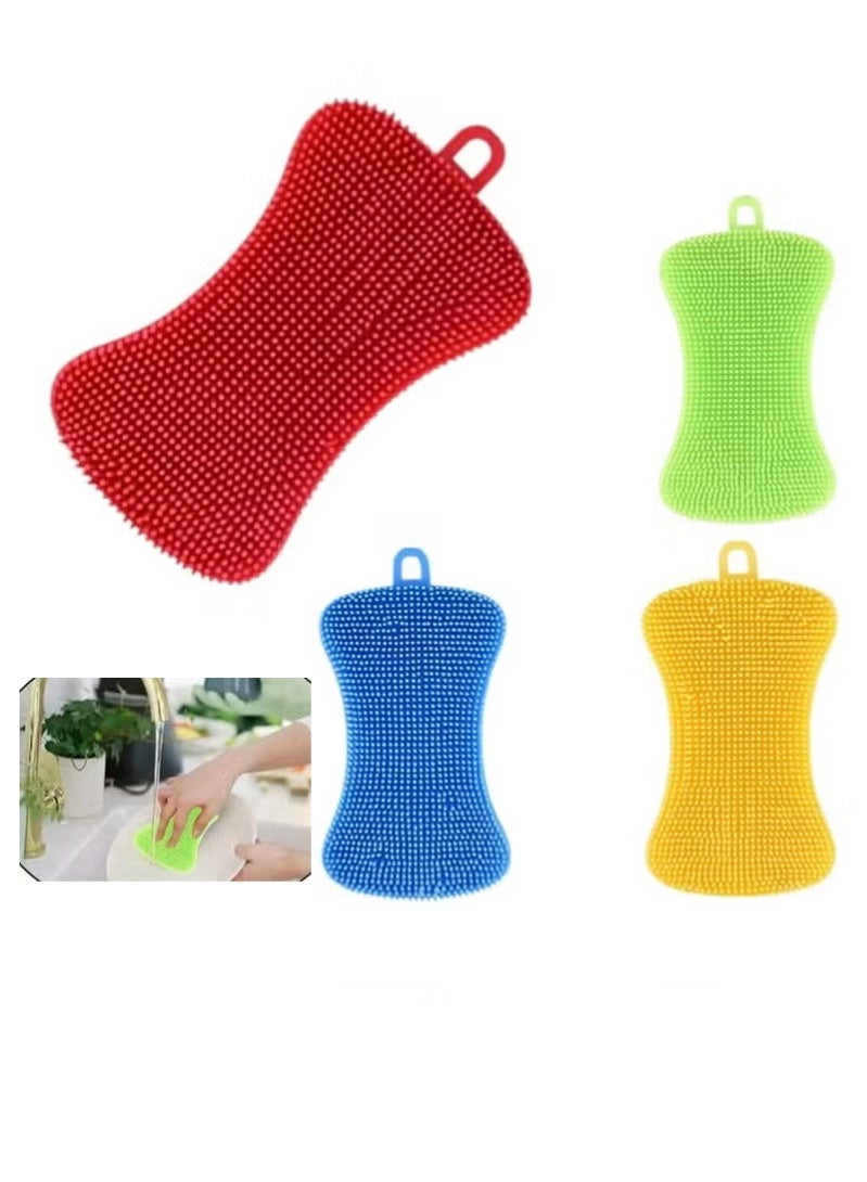 4 قطعة طبق سيليكون المطبخ الإسفنج المطبخ الغسيل متعددة الأغراض غسل الأطباق فرش لتنظيف غسل الأطباق - Image 1