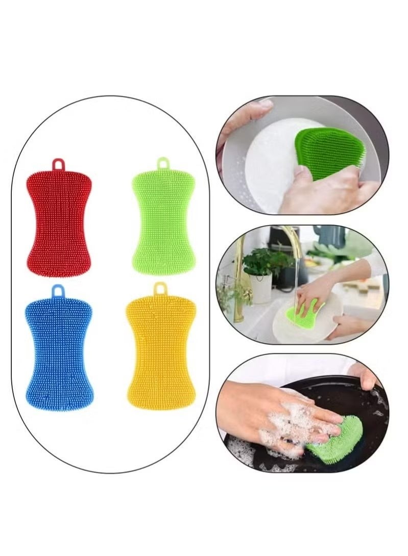 4 قطعة طبق سيليكون المطبخ الإسفنج المطبخ الغسيل متعددة الأغراض غسل الأطباق فرش لتنظيف غسل الأطباق - Image 3