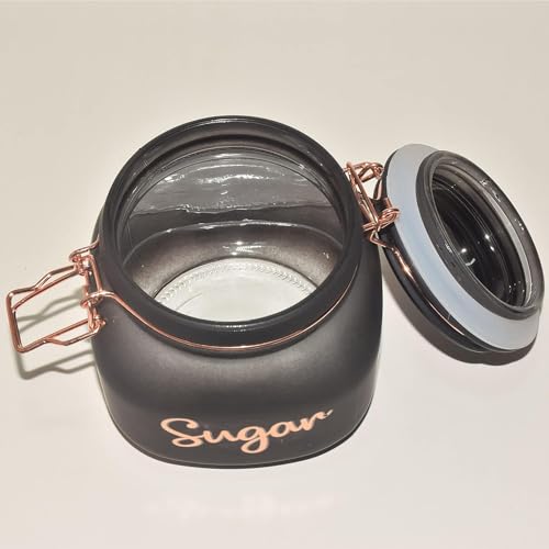 bellemax Black Squer Glass Food Storage Airtight tea coffee sugar containers for Kitchen Storage Container with Lid For Tea Coffee & Sugar, Dry Fruit jars, Storage Box, Set of 3 (BR-02) - Image 3