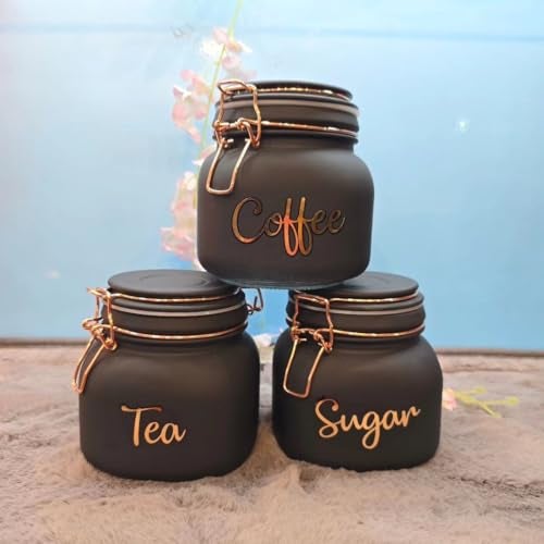 bellemax Black Squer Glass Food Storage Airtight tea coffee sugar containers for Kitchen Storage Container with Lid For Tea Coffee & Sugar, Dry Fruit jars, Storage Box, Set of 3 (BR-02) - Image 5