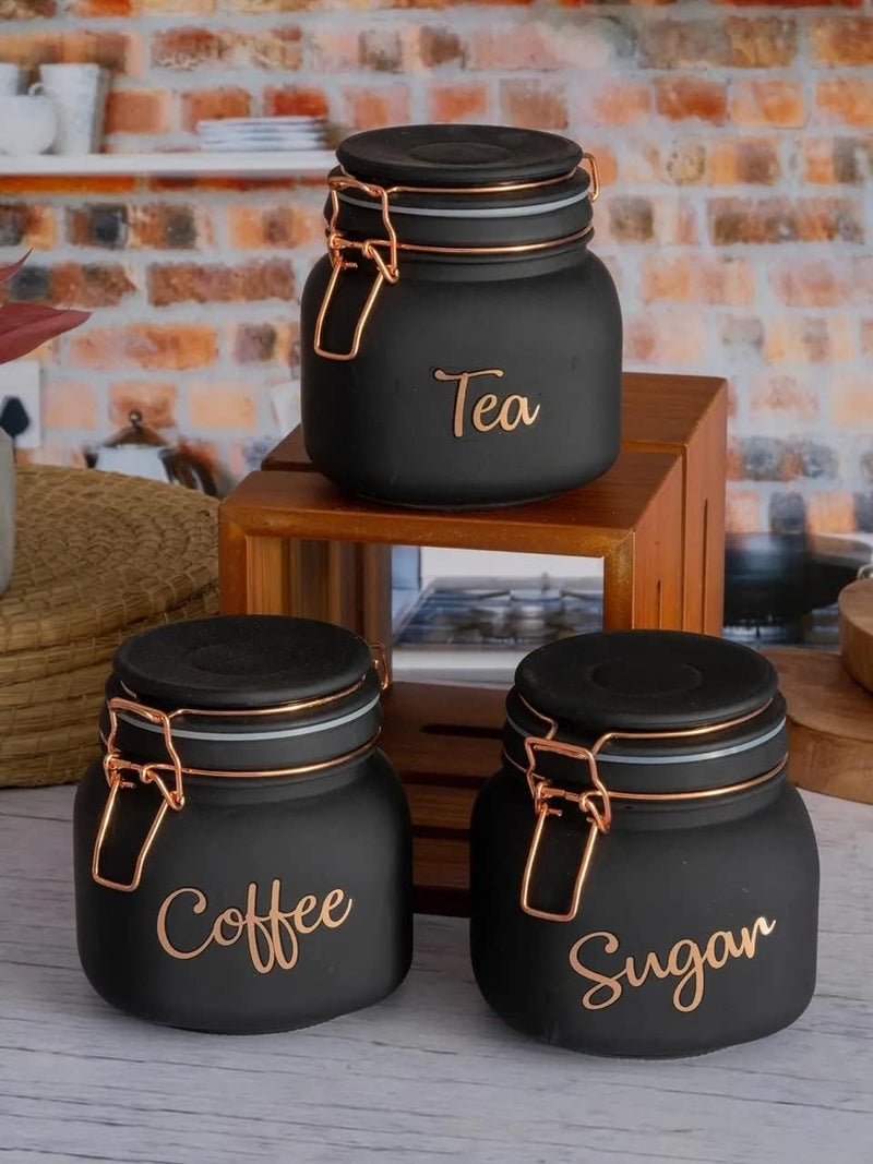 bellemax Black Squer Glass Food Storage Airtight tea coffee sugar containers for Kitchen Storage Container with Lid For Tea Coffee & Sugar, Dry Fruit jars, Storage Box, Set of 3 (BR-02) - Image 2