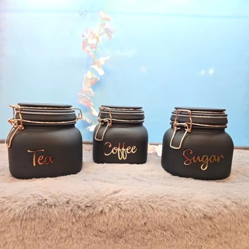 bellemax Black Squer Glass Food Storage Airtight tea coffee sugar containers for Kitchen Storage Container with Lid For Tea Coffee & Sugar, Dry Fruit jars, Storage Box, Set of 3 (BR-02) - Image 4