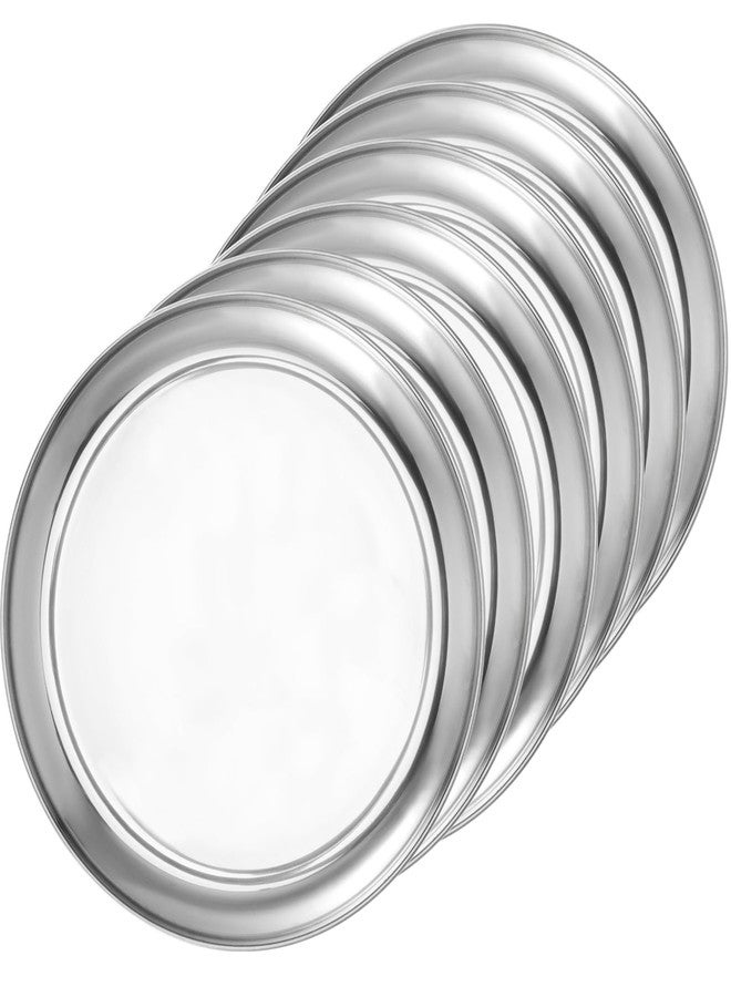 JOIKIT 6 Pack 10 Inch Silver Stainless Steel Plate, Round Metal Dinner Plates, Kitchenware Dinner Dishes Serving Tray Large Camping Plates for BBQ, Snack, Food Serving, Dishwasher Safe - Image 1