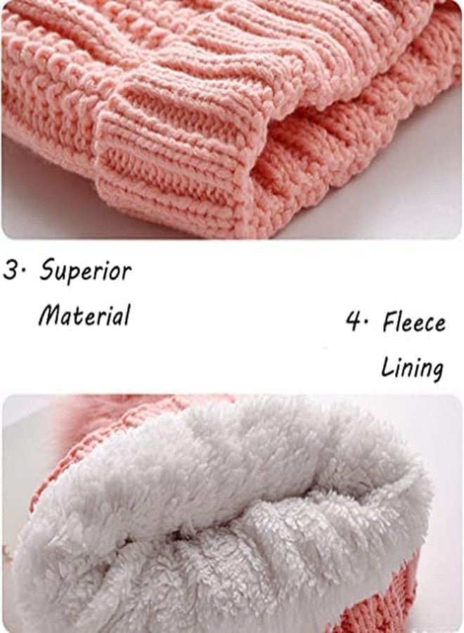 VINSON Stylish Kids Girl's/Boy's (>12 Years) Winter Woolen Warm and Snow Proof Soft Beanie Cap/Hat (Pompom) and Scarf Set (Fur Inside) Pack of 1 (Pink) - Image 4