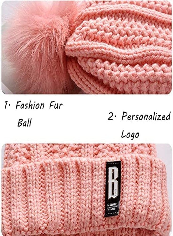VINSON Stylish Kids Girl's/Boy's (>12 Years) Winter Woolen Warm and Snow Proof Soft Beanie Cap/Hat (Pompom) and Scarf Set (Fur Inside) Pack of 1 (Pink) - Image 3