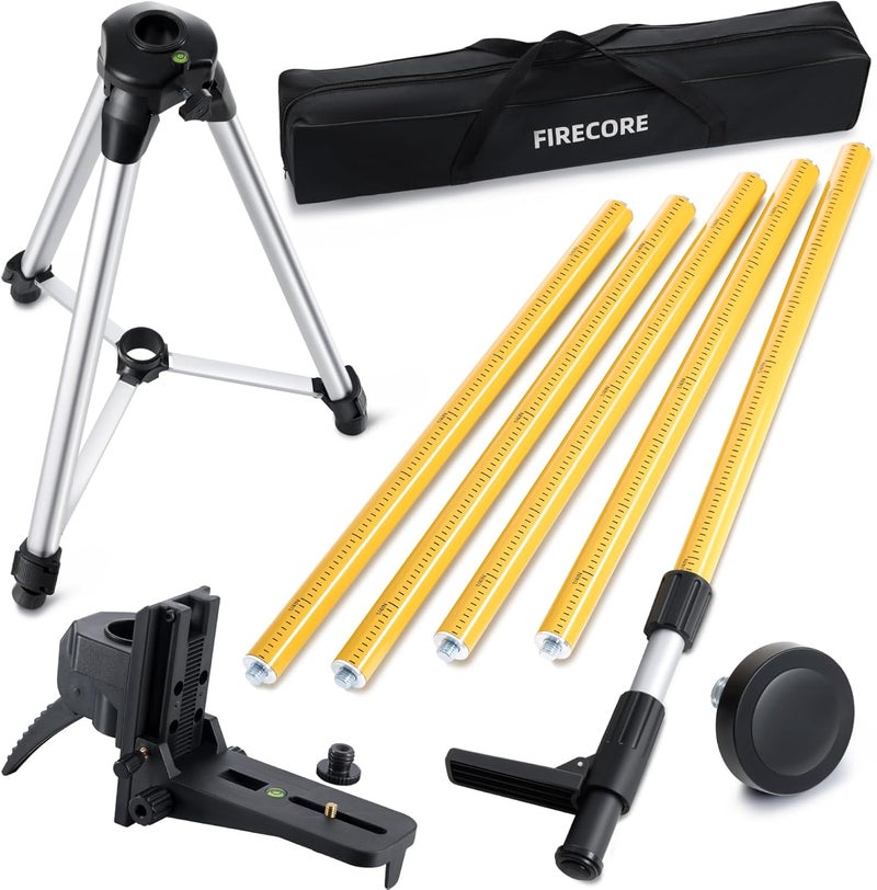 Firecore 12 Ft./3.7M Professional Laser Level Pole with Tripod and 1/4-Inch by 20-Inch Laser Mount for Rotary and Line Lasers, Adjustable Telescoping Laser Pole with 5/8"-11 Threaded Adapter-FLP370C - Image 1