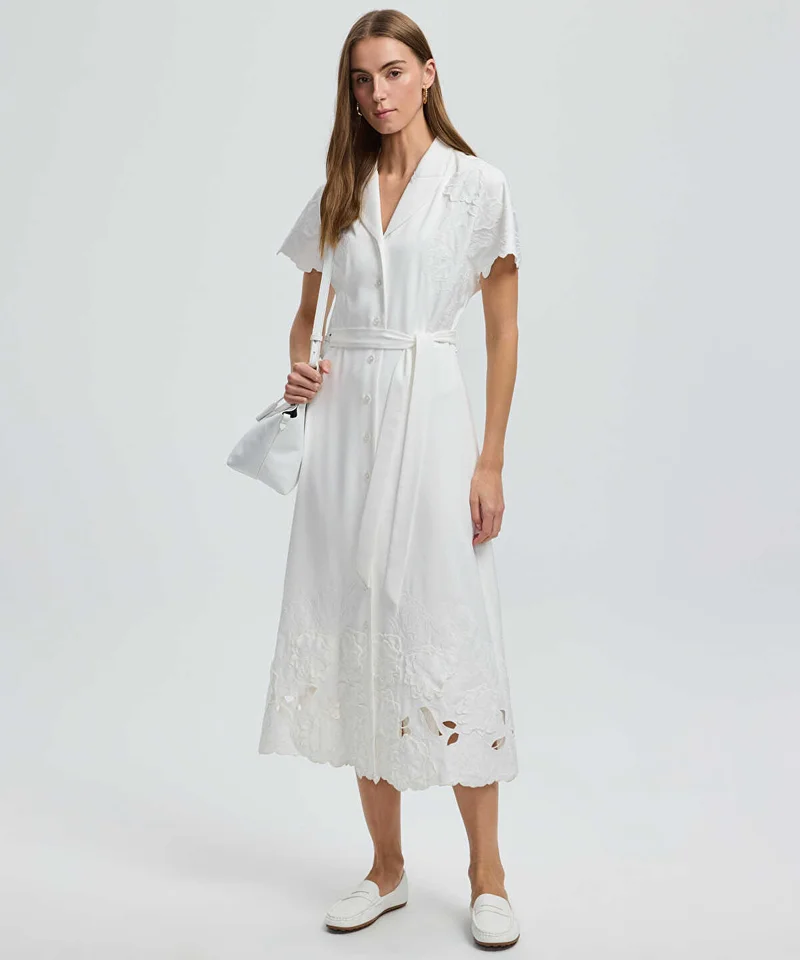 Shirt Dress with Floral Applique