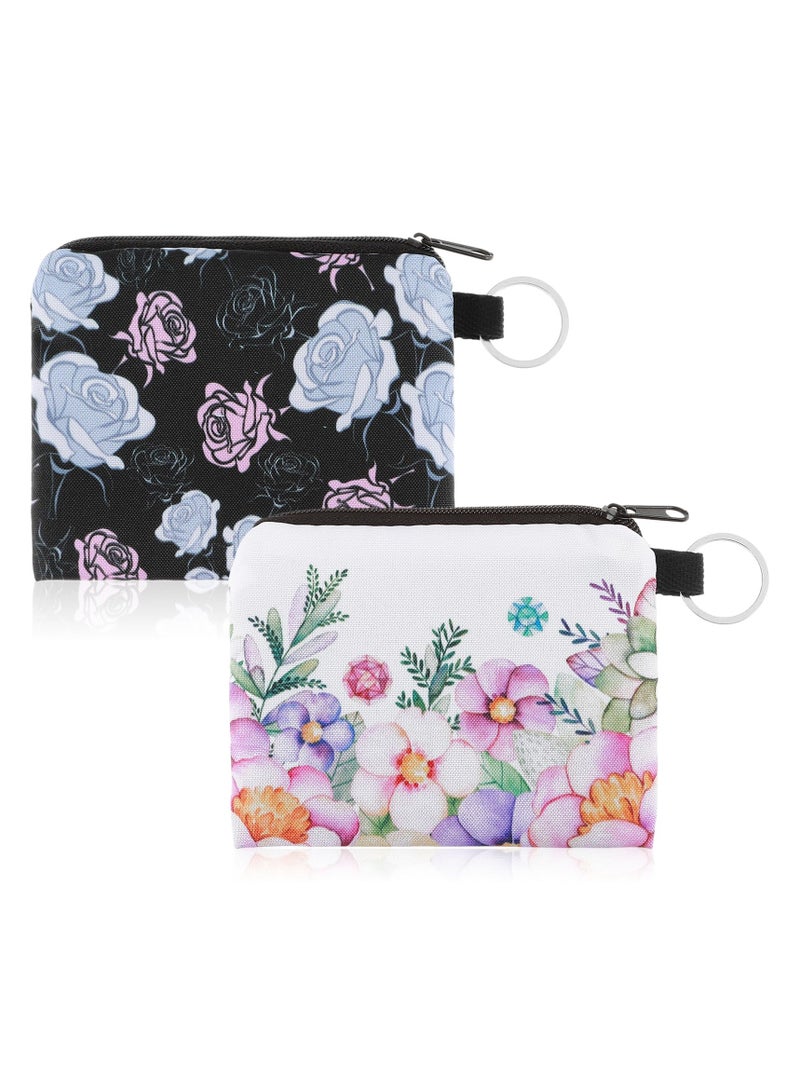 2 Pcs Flower Change Purse, Cute Zipper Coin Bag, Cartoon Handy Pouch Purse Key Ring Wallet Travel Toiletry Bag, Beauty Accessories Organiser Purse Key Ring Wallet Pencil Case - Image 1