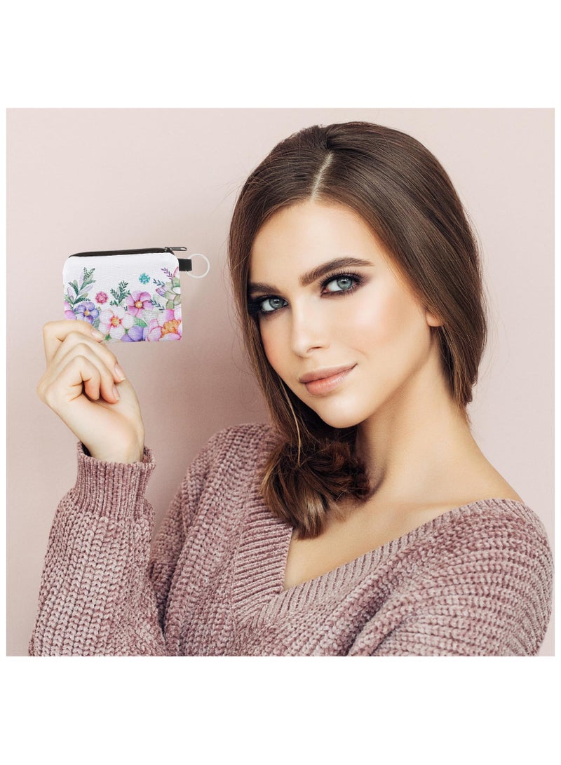 2 Pcs Flower Change Purse, Cute Zipper Coin Bag, Cartoon Handy Pouch Purse Key Ring Wallet Travel Toiletry Bag, Beauty Accessories Organiser Purse Key Ring Wallet Pencil Case - Image 4