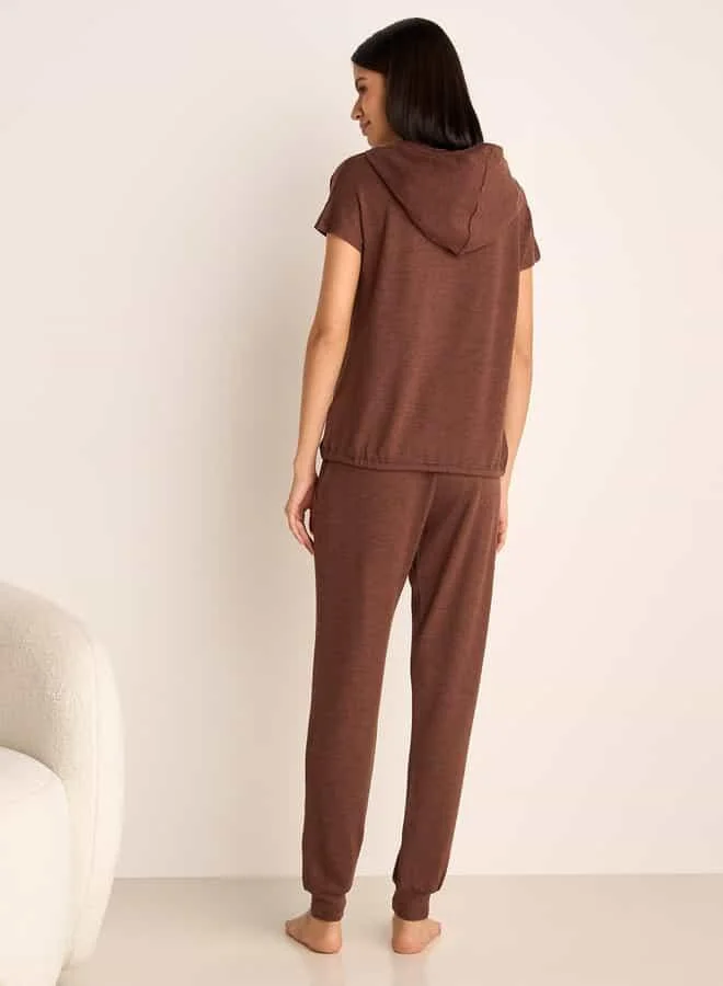 Splash FAV Slogan Print Hooded T-shirt and Elasticated Joggers Set