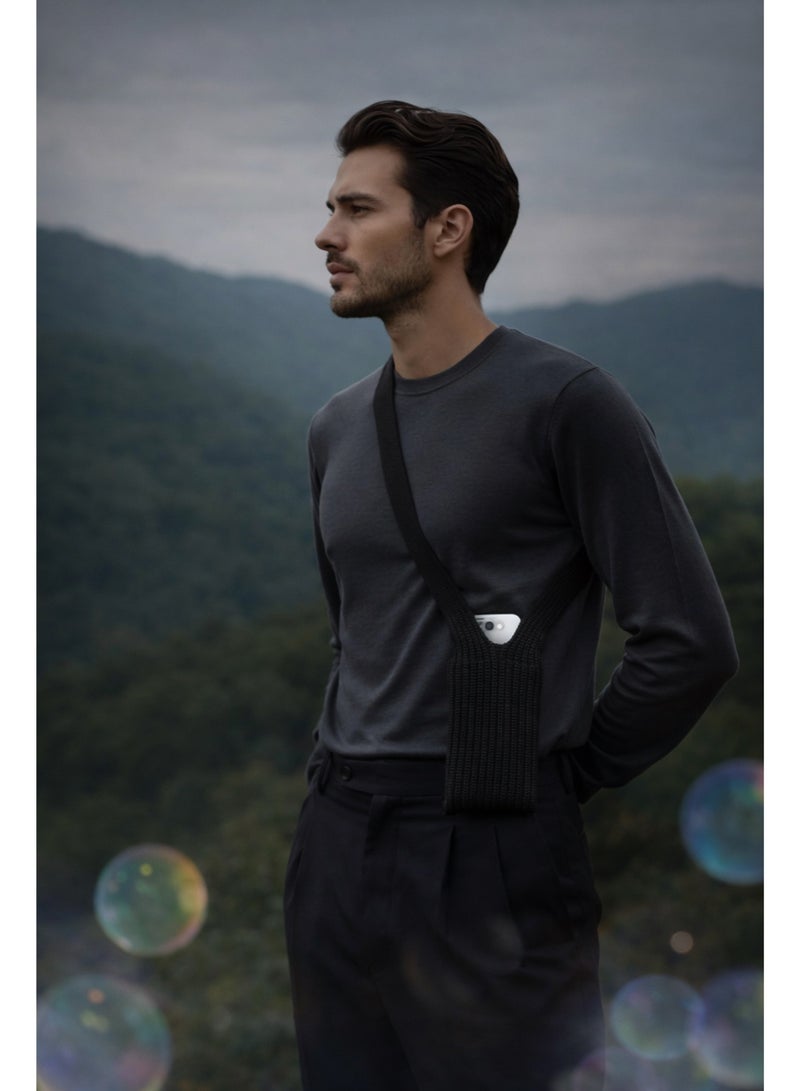 LAB Phone Pocket Crossbody Holder for iPhone, Baltic Blue Soft Knit Phone Pouch, 80 cm Strap, Lightweight Hands-Free Carry for Smartphones - Image 4