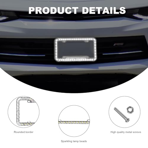 NYTKL 12V 48 LED Color Light License Plate Frame, Acrylic Plastic Licence Plate Cover with Bright LED Lights, Waterproof Car Tag Decor Front and Rear License Frame with Screws (White) - Image 3