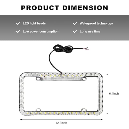 NYTKL 12V 48 LED Color Light License Plate Frame, Acrylic Plastic Licence Plate Cover with Bright LED Lights, Waterproof Car Tag Decor Front and Rear License Frame with Screws (White) - Image 2