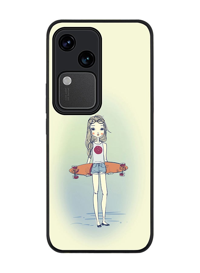 Stylizedd Rugged Black edge case for Vivo V30 5G, Slim fit Soft Case Flexible Rubber Edges Anti Drop TPU Gel Thin Cover -  Skater Girl - Image 1