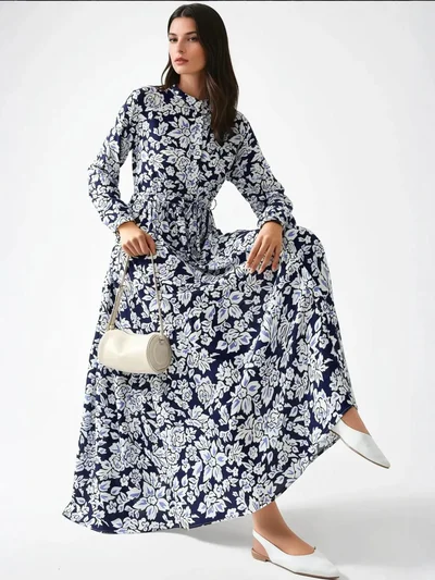 HICCUP Printed Maxi Dress with Shirt Collar