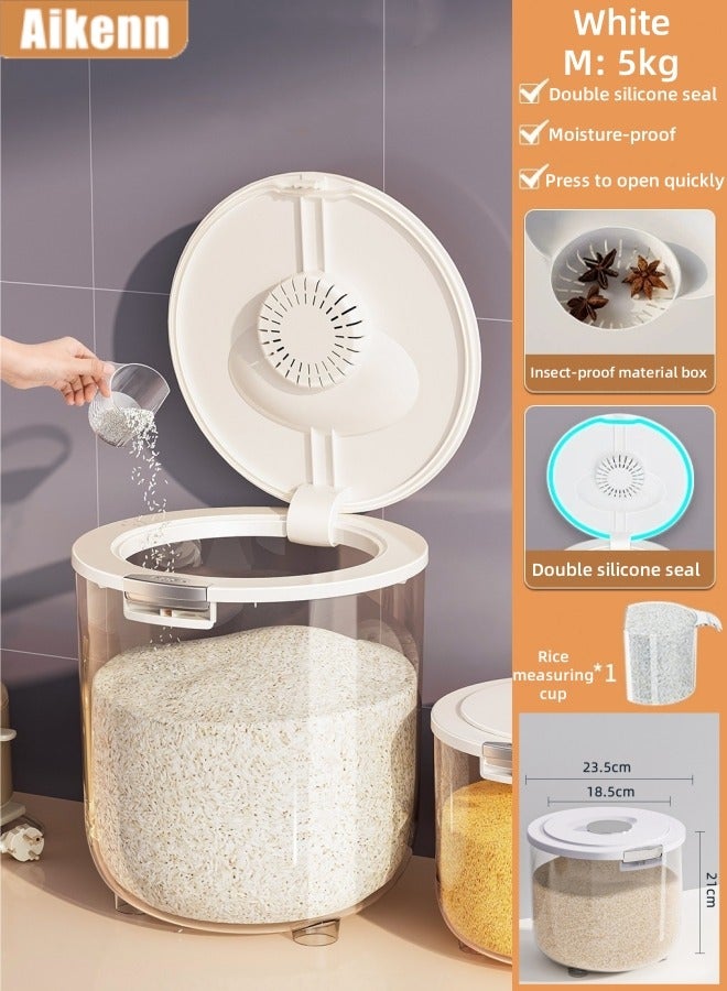Aikenn Grain Storage Barrel,Rice Airtight Storage Container, 5kg Cereal Dry Food Flour Bin, Pet Dog Cat Food Dispenser With Measuring Cup, Bpa Free Clear Plastic Kitchen And Pantry Organization Bin(5kg)  - Image 1