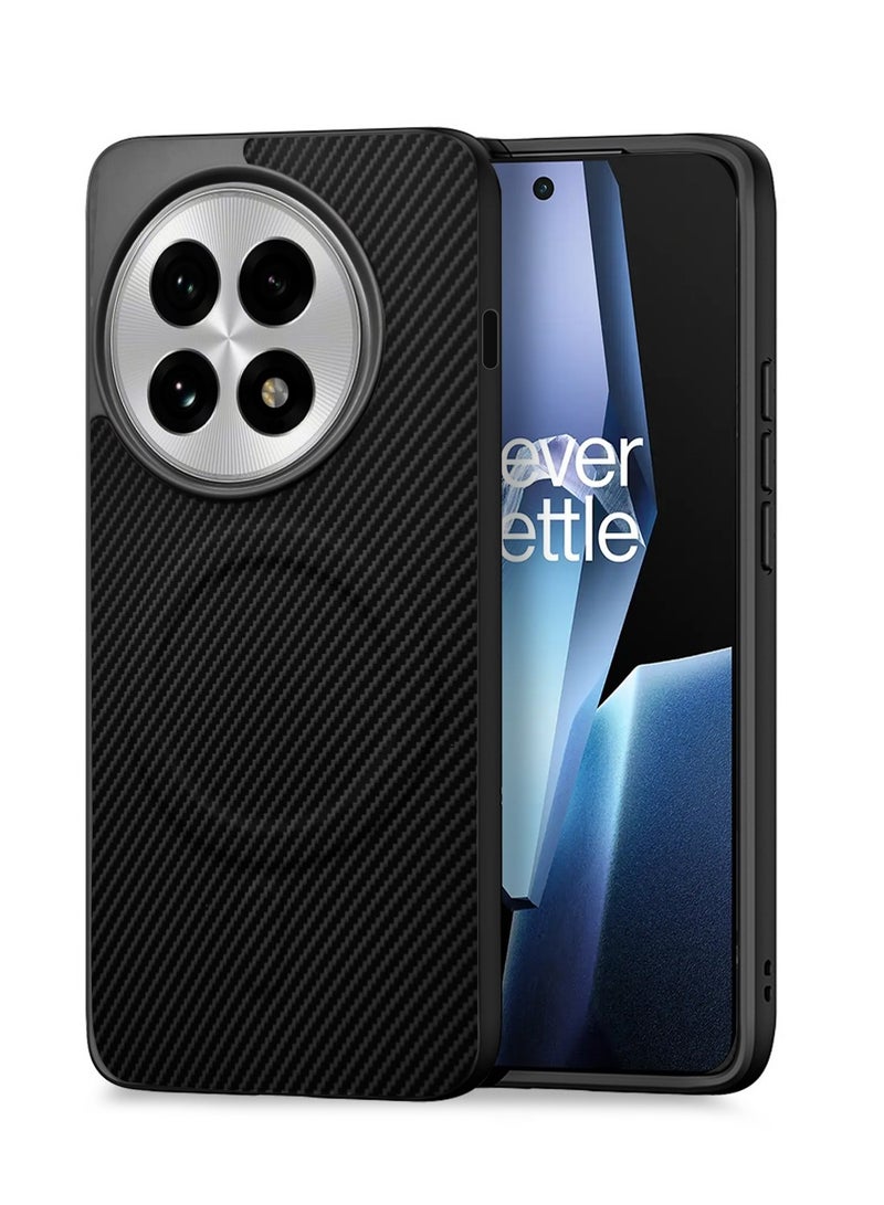 Wtech OnePlus 13R 5G 2025 Soft Silicone Carbon Fiber Magsafe Protective Back Case Cover (MCFPSN) - Black - Image 1