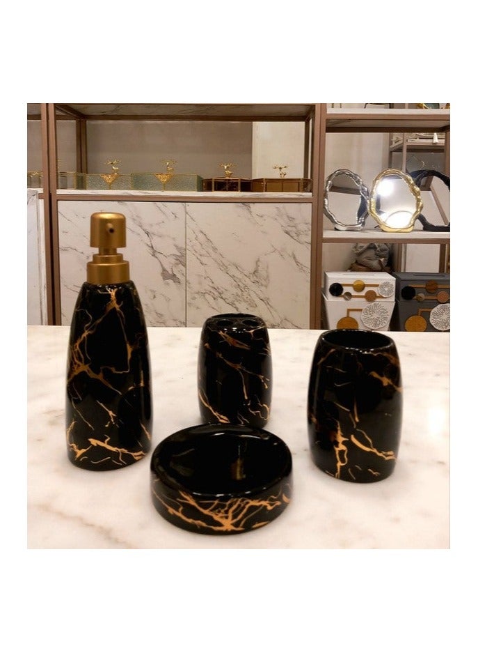 4-Piece Marble Effect Bathroom Accessory Set - Image 1