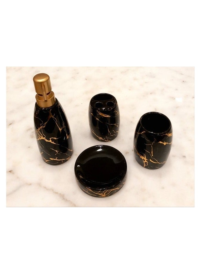 4-Piece Marble Effect Bathroom Accessory Set - Image 2