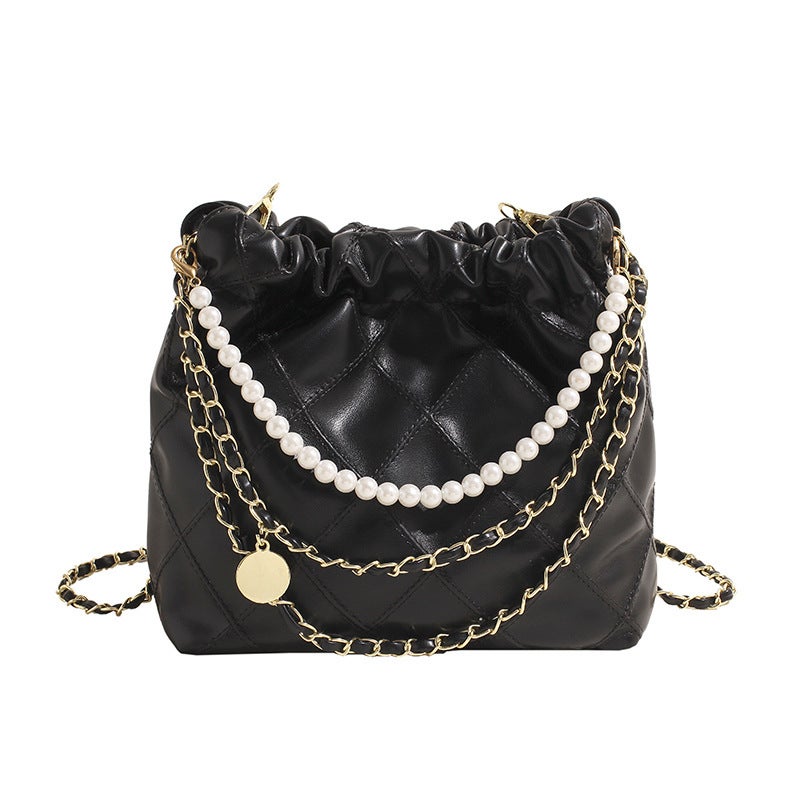 This Year'S Popular Spring And Niche Diamond Lattice Chain Bag Women'S High-End Fashion Pearl Chain Slung Bucket - Image 1