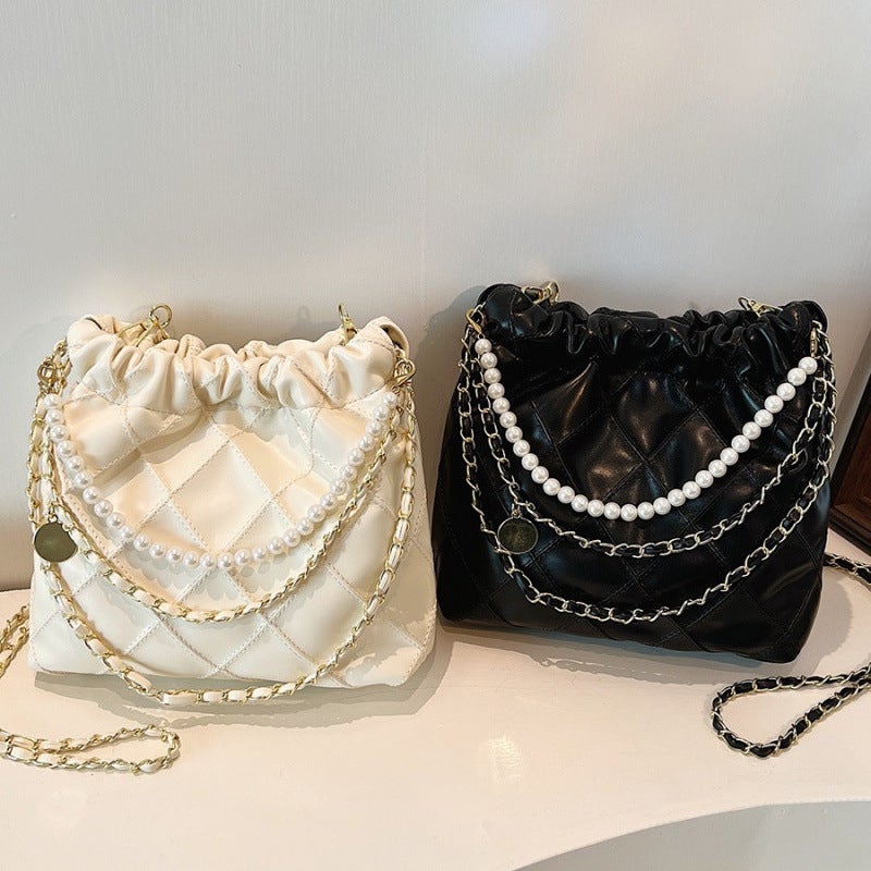 This Year'S Popular Spring And Niche Diamond Lattice Chain Bag Women'S High-End Fashion Pearl Chain Slung Bucket - Image 4