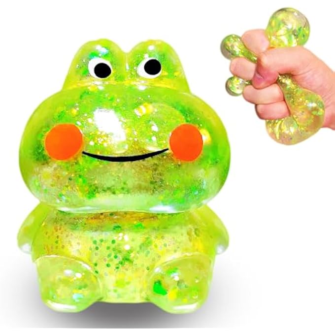EVDERS 1Pcs Squishy Frog Stress Balls for Adults Maltose Ball Sensory Fidget Toys for Kids, Frog Sugar Ball, Slow-Rise Squishy Sugar Stress Toy, Animal Squeeze Toys (Green) - Image 1