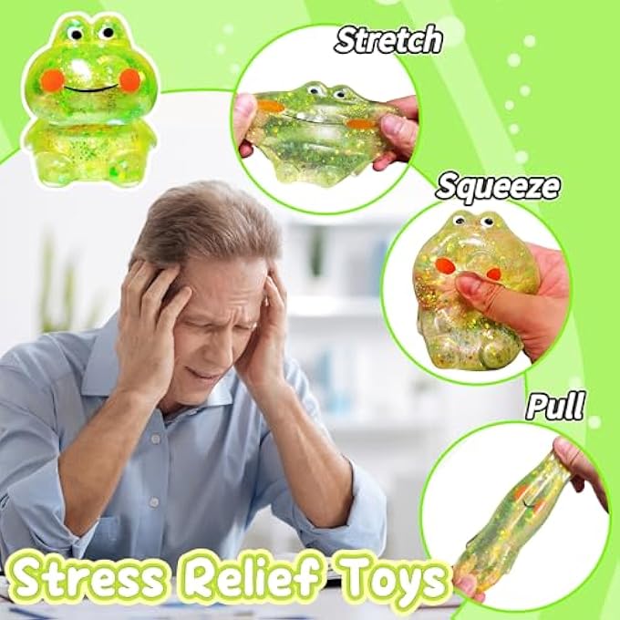 EVDERS 1Pcs Squishy Frog Stress Balls for Adults Maltose Ball Sensory Fidget Toys for Kids, Frog Sugar Ball, Slow-Rise Squishy Sugar Stress Toy, Animal Squeeze Toys (Green) - Image 3