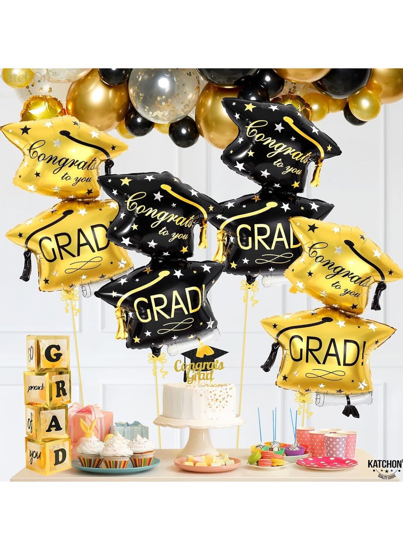 KATCHON KatchOn, Black and Gold Graduation Hat Balloon - Big, 32 Inch, Pack of 4 | Congrats Grad Balloons | Grad Balloons Class of 2025, Grad Cap Balloon | Graduation Decorations 2025 - Image 5