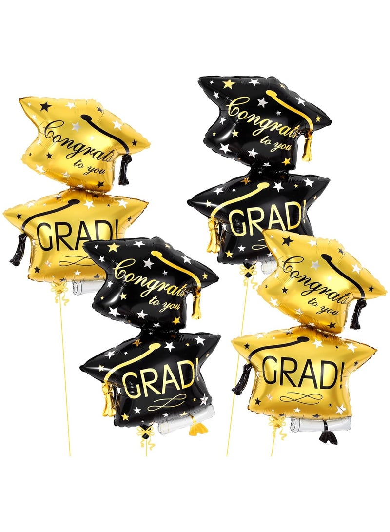 KATCHON KatchOn, Black and Gold Graduation Hat Balloon - Big, 32 Inch, Pack of 4 | Congrats Grad Balloons | Grad Balloons Class of 2025, Grad Cap Balloon | Graduation Decorations 2025 - Image 1