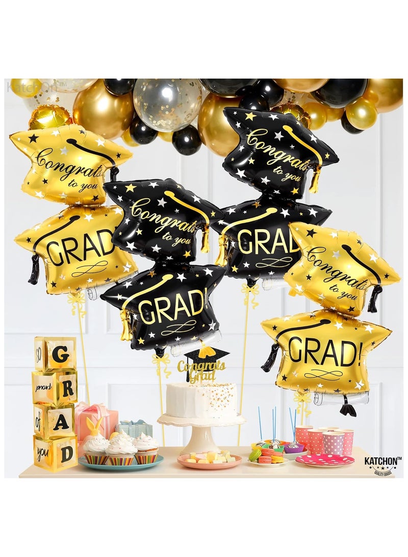 KATCHON KatchOn, Black and Gold Graduation Hat Balloon - Big, 32 Inch, Pack of 4 | Congrats Grad Balloons | Grad Balloons Class of 2025, Grad Cap Balloon | Graduation Decorations 2025 - Image 3