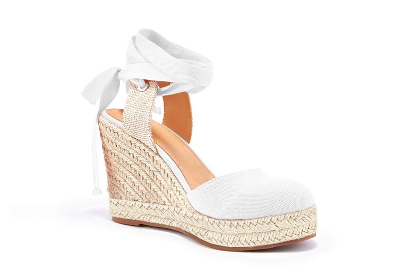 FISACE Womens Summer Lace Up Espadrilles Wedge Sandals Closed Toe Ankle Strap Platform Shoes - Image 3