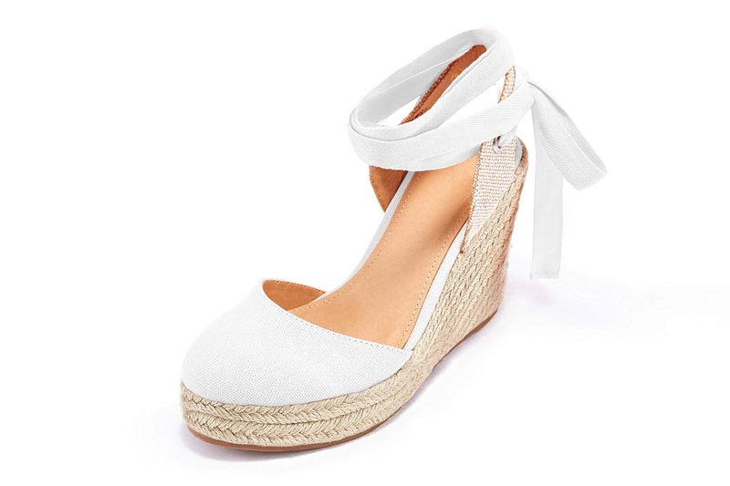 FISACE Womens Summer Lace Up Espadrilles Wedge Sandals Closed Toe Ankle Strap Platform Shoes - Image 2