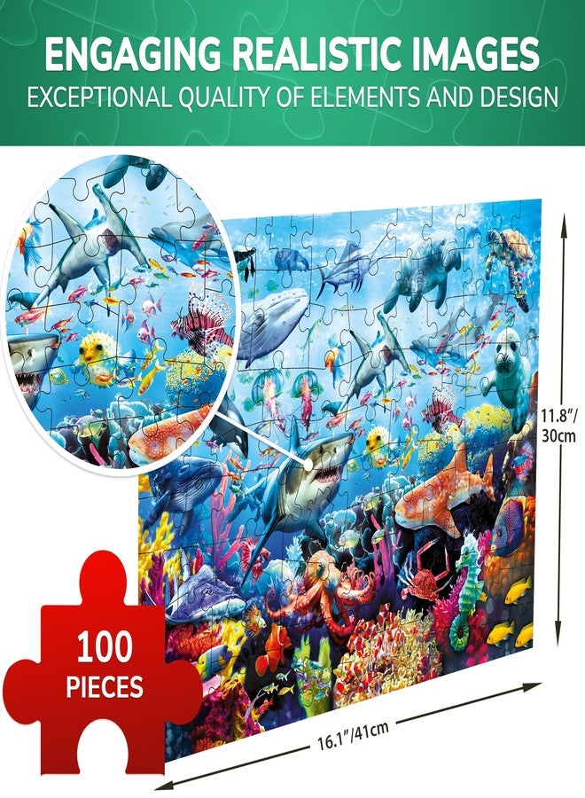 QUOKKA 100 Piece Puzzles for Kids Ages 4-6 - Floor Kids Puzzles Ages 6-8 Year Old - Toy for Learning Ocean Animals for 8-10 yo - Jigsaw Toddler Game for Boy and Girl Age 3-5 - Image 3