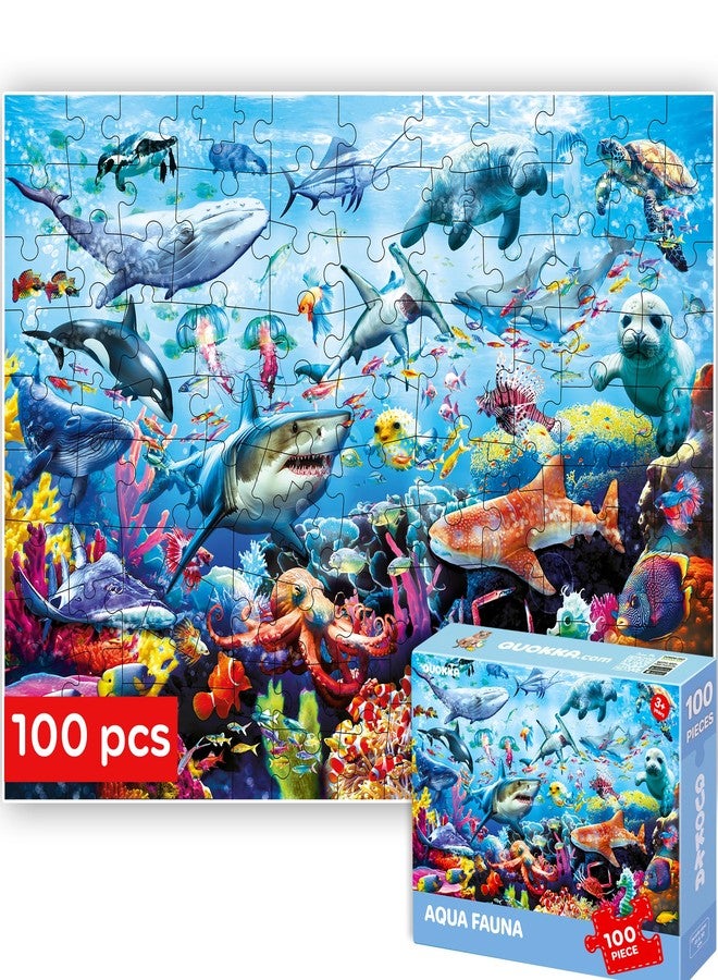QUOKKA 100 Piece Puzzles for Kids Ages 4-6 - Floor Kids Puzzles Ages 6-8 Year Old - Toy for Learning Ocean Animals for 8-10 yo - Jigsaw Toddler Game for Boy and Girl Age 3-5 - Image 1
