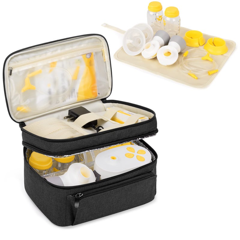 BAFASO Breast Pump Bag Compatible with Medela Pump in Style with a Waterproof Pump Parts Pad Carrying Case for Medela Pump in Style and Extra Parts Patent Pending Black