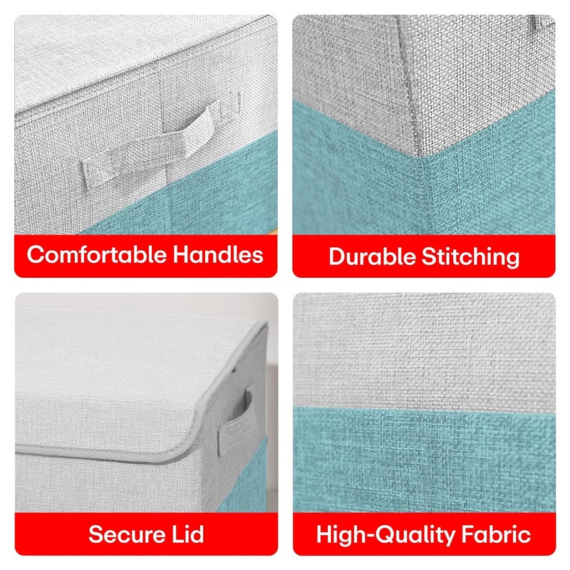 PRIME PICK Line Cloth Storage Box Blue Large Capacity Foldable Storage Organizer for Clothes Bedding Toys and Seasonal Items Durable Dustproof Waterproof Pack of 1 Blue - Image 4