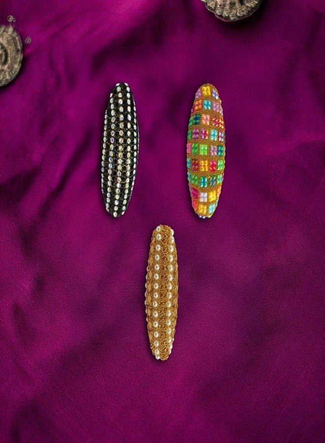 ACCESSHER Women and Girls Brooches & Pin Set For Saree Pleats Multipurpose Clip on Bridal Safety Pin for Saree Pallu Dress Chunari Dupatta Wedding Accessories (Pack of 3) - Image 3