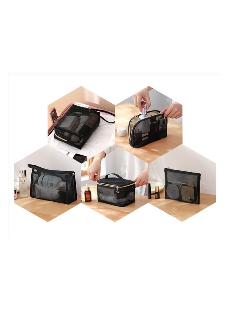 5 Set Korean Version Mesh Cosmetic Bag Large Capacity Storage Bags Portable Toiletry Bag Organizer Set for Women Travel - Image 2