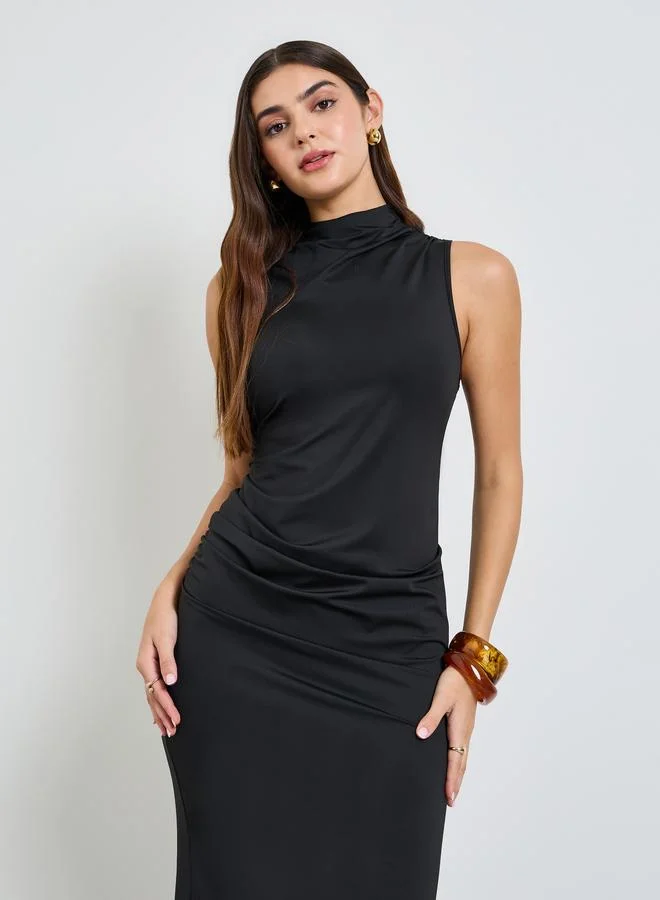 تايك تو Black Sleeveless Mock Neck Maxi Dress