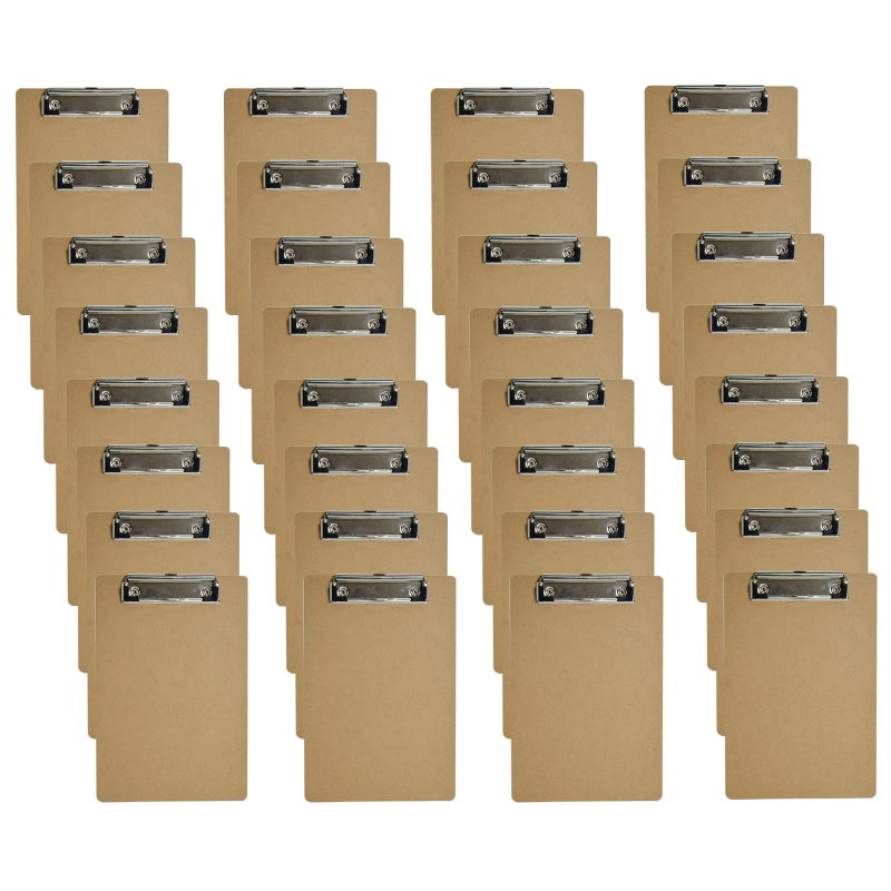 HappyHapi Mini Clipboards 32 Pack Memo Size 6 x 9 Inches Bulk Small Clip Boards for Classroom School Supplies, Eco-Friendly Wood Hardboard A5 Low Profile with Hang Tab for Home, Office, Traveling - Image 1